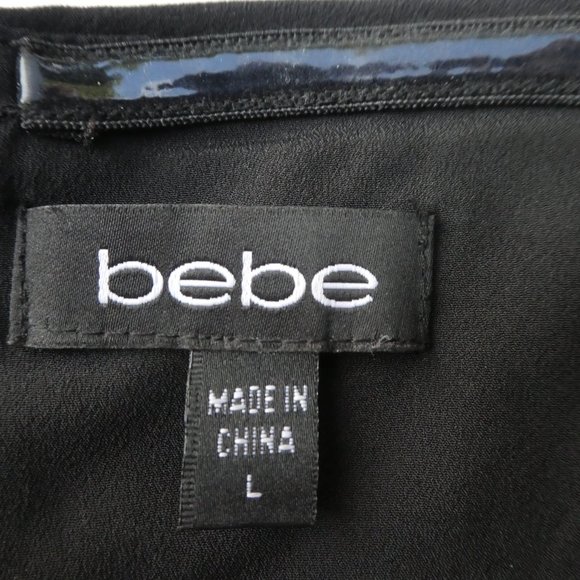 Bebe Sequin Bustier Top Black Underwire Boning Pleated Peplum Full Zip Back L - Picture 7 of 8